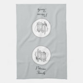 編集可能な黒、白および灰色の銀器の器具 キッチンタオル (縦)