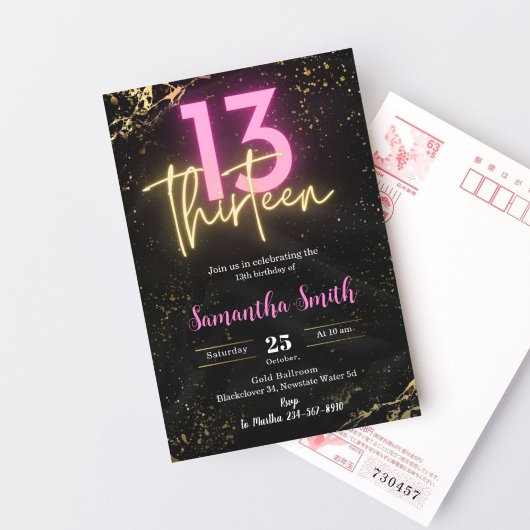 編集可能な13歳の誕生日パーティーの招待 招待状