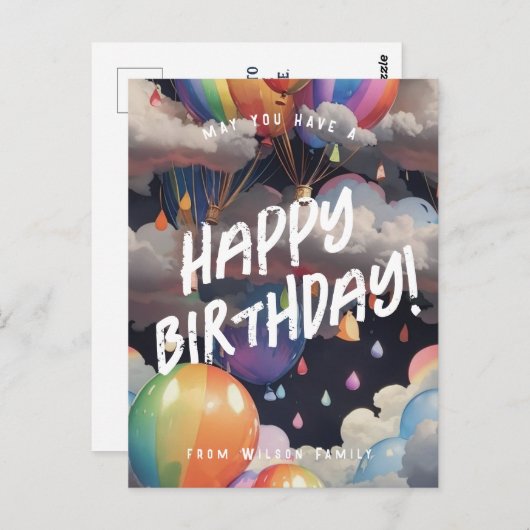 編集可能な2日間の虹の風船グリーティング ポストカード (正面/裏面)