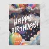 編集可能な2日間の虹の風船グリーティング ポストカード (正面)