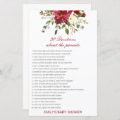 編集可能な20質問について保護者の赤ちゃんシャワー (正面/裏面)