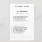 編集可能な20質問について保護者の赤ちゃんシャワー (正面/裏面)