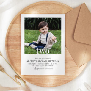 編集可能な2nd誕生日フォトボーイミニマル写真 招待状