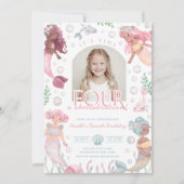 編集可能な4つの人魚の招待状 女の子 プリント可能 招待状 (正面)