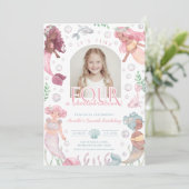 編集可能な4つの人魚の招待状 女の子 プリント可能 招待状 (スタンド正面)