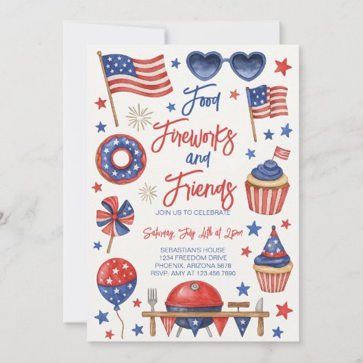 編集可能な7月4日BBQ招待状 招待状 (正面)