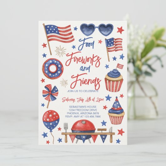編集可能な7月4日BBQ招待状 招待状 (スタンド正面)