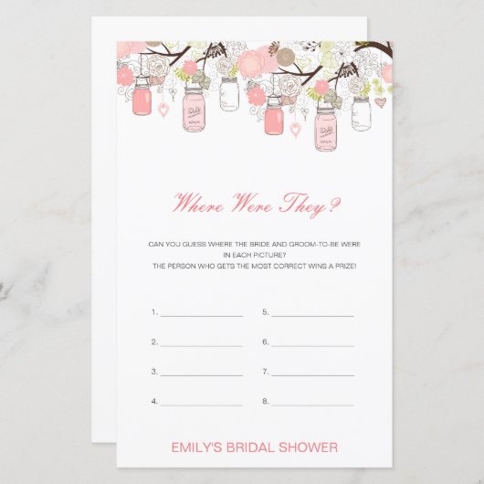 編集可能な どこで何してた？ ブライダルシャワー ゲーム (正面/裏面)