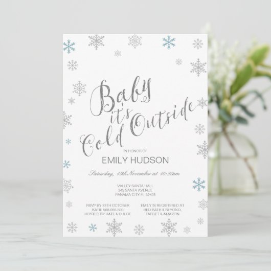 編集可能な『Baby It's Cold Outside』ベビーシャワーの招待状 招待状 (スタンド正面)