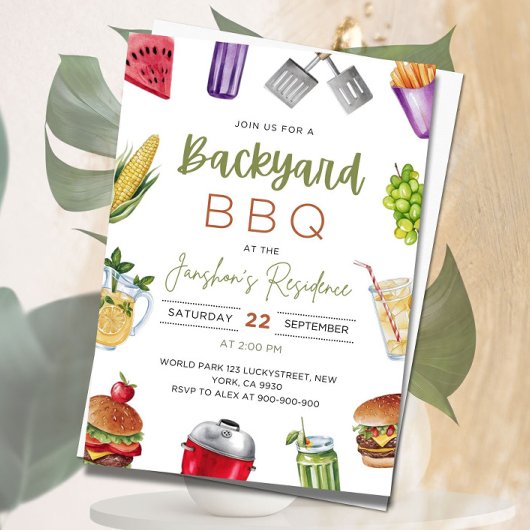 編集可能なBBQ招待状、バーベキュー パーティーの招待状 招待状