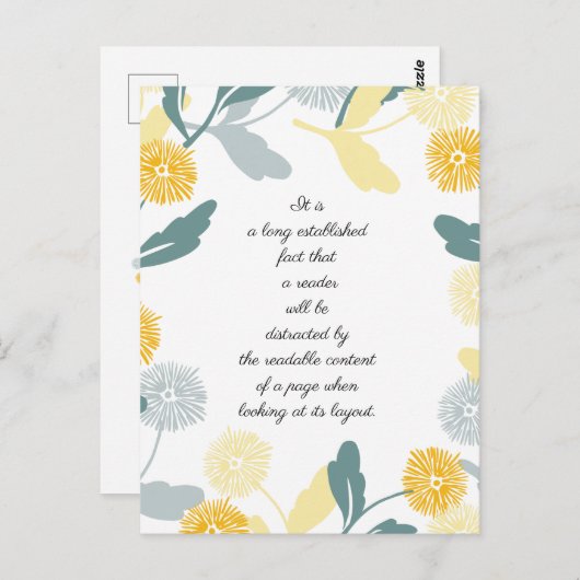 編集可能なDandelionフローラアートサンキューカード ポストカード (正面/裏面)