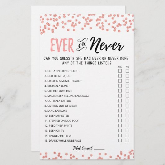 編集可能なEverまたはNeverブライダルシャワー (正面/裏面)