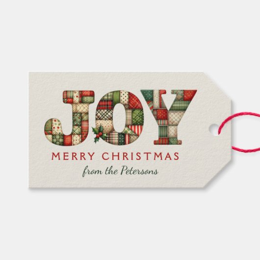 編集可能なJoy Christmas | パッチワーク ギフトタグ (正面(横))