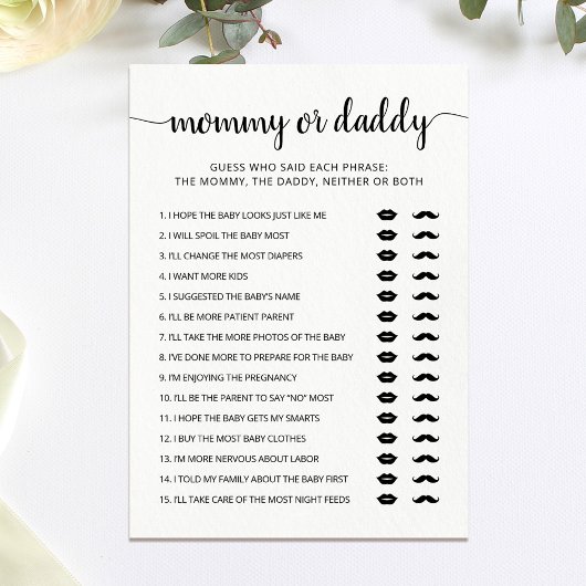 編集可能なMommy or Daddyベビーシャワーゲームカード 招待状