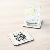 編集可能なQRコードとイエローゴールドの縁取りテキスト コースター (右側)