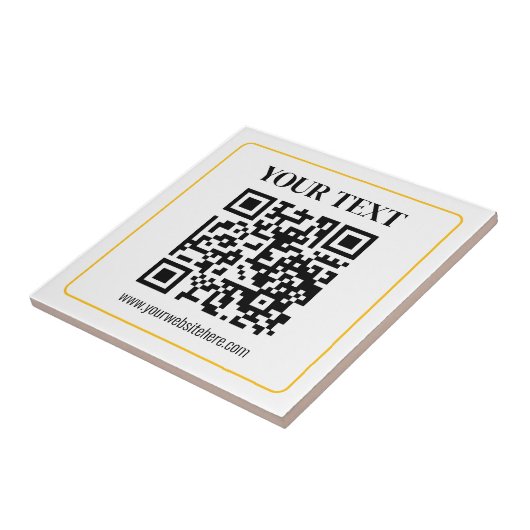 編集可能なQRコードとイエローゴールドの縁取りテキスト タイル (側面)
