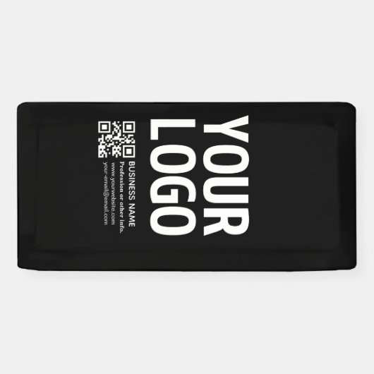 編集可能なQRコードとテキスト付きのロゴ 横断幕 (横)