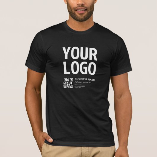 編集可能なQRコードとテキスト付きのロゴ Tシャツ (正面)