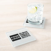 編集可能なQRコードとビジネスロゴまたはイメージ ガラスコースター (アングル)