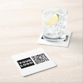 編集可能なQRコードとビジネスロゴまたはイメージ スクエアペーパーコースター (インサイチュ)