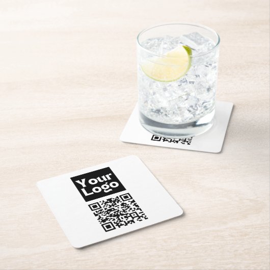 編集可能なQRコードとビジネスロゴまたはイメージ スクエアペーパーコースター (インサイチュ)