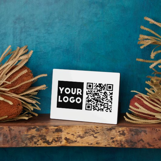 編集可能なQRコードとビジネスロゴまたはイメージ フォトプラーク