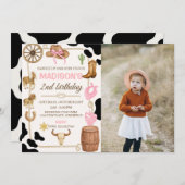 編集可能なRodeo女性のカーボーイ誕生日フォト招待状 招待状 (正面/裏面)