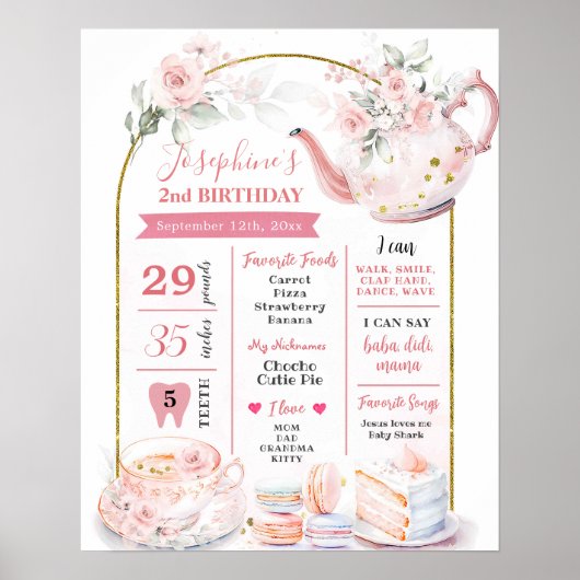 編集可能なTeaパーティー誕生日マイルストーン記号 ポスター (正面)