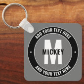編集可能はっきりした文字およびモノグラム |白黒とグレー キーホルダー (正面)