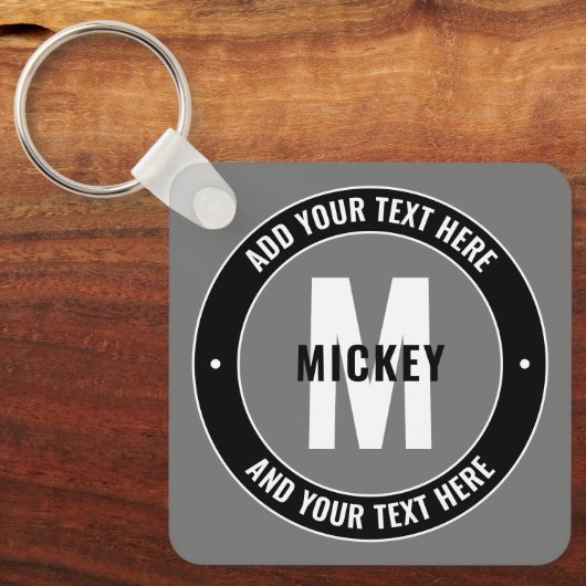 編集可能はっきりした文字およびモノグラム |白黒とグレー キーホルダー (正面)