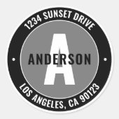 編集可能はっきりした文字およびモノグラム |白黒とグレー ラウンドシール (正面)