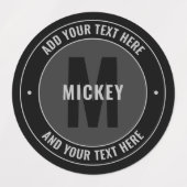 編集可能はっきりした文字およびモノグラム |黒とグレー ラベル (デザイン1)