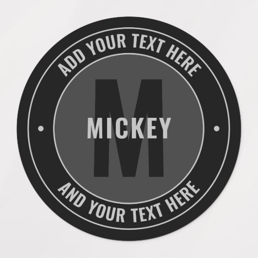 編集可能はっきりした文字およびモノグラム |黒とグレー ラベル (デザイン1)