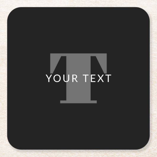 編集可能はっきりした文字 |白黒とグレー スクエアペーパーコースター (正面)