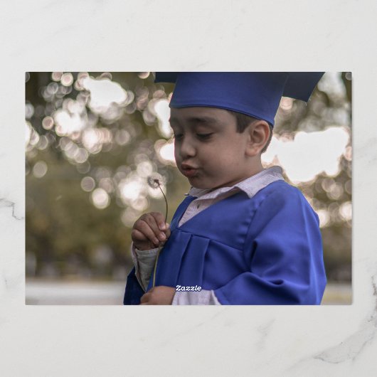 編集可能はっきりした金ゴールド写真幼稚園卒業 箔招待状 (裏面)