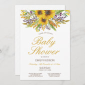 編集可能ひまわり赤ちゃんシャワー招待状、パーティー 招待状 (正面/裏面)