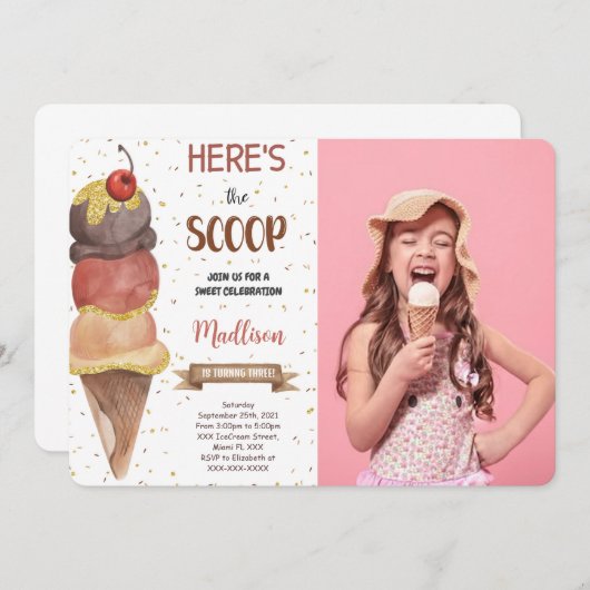 編集可能アイスクリームフォト招待状 招待状 (正面/裏面)