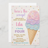 編集可能アイスクリーム誕生日招待状 招待状 (正面/裏面)