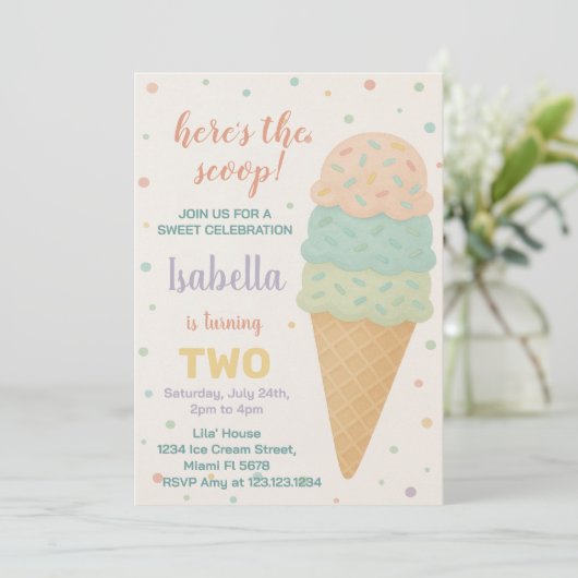 編集可能アイスクリーム誕生日招待状 招待状 (スタンド正面)
