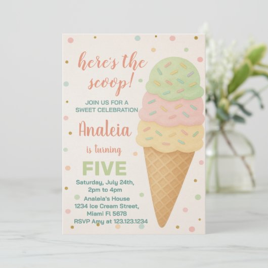 編集可能アイスクリーム誕生日招待状 招待状 (スタンド正面)