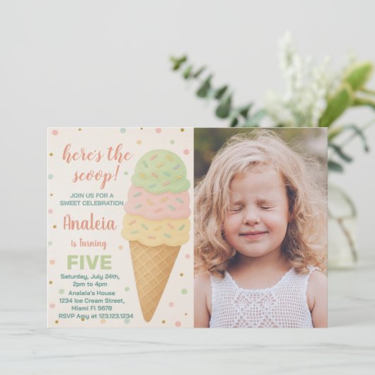 編集可能アイスクリーム誕生日招待状 招待状 (スタンド正面)