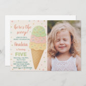 編集可能アイスクリーム誕生日招待状 招待状 (正面/裏面)