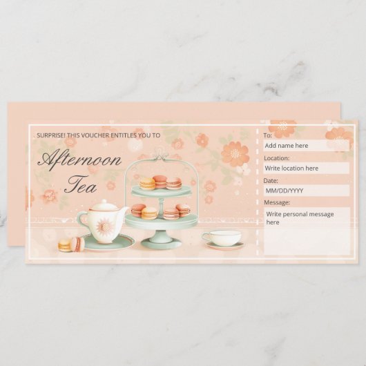 編集可能アフタヌーンティーギフト証明書テンプレート 招待状 (正面/裏面)
