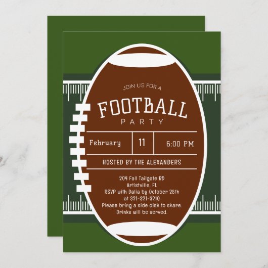 編集可能アメリカンフットボールパーティー 招待状 (正面/裏面)