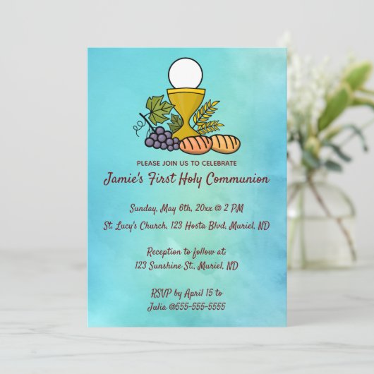 編集可能アリスとブドウ最初の聖餐式 招待状 (スタンド正面)