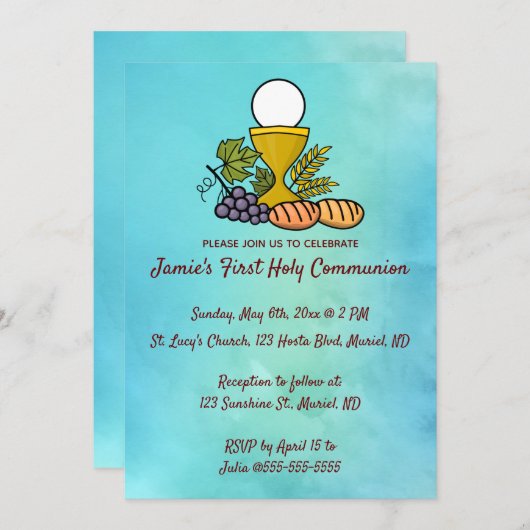 編集可能アリスとブドウ最初の聖餐式 招待状 (正面/裏面)