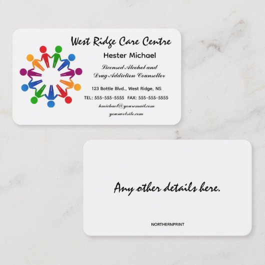 編集可能アルコールおよび薬物中毒カウンセラー・バス 名刺 (正面/裏面)