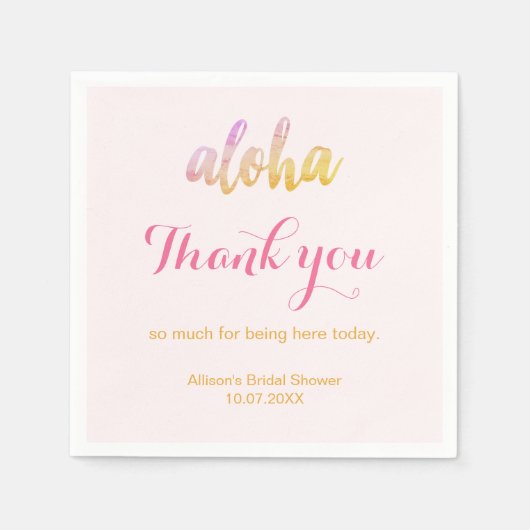 編集可能アロハトロピカルブライダルシャワー スタンダードカクテルナプキン (正面)