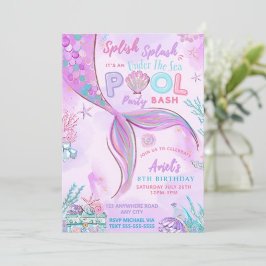 編集可能アンダーザシーマーメイド誕生日招待状 招待状 (スタンド正面)