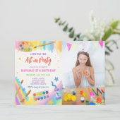 編集可能アート絵を描パーティーのパーティー誕生日写真 招待状 (スタンド正面)